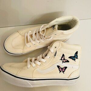 Vans Filmore Hi Top Lace-Up Ivory Color with Embroidered Butterflies Youth 4